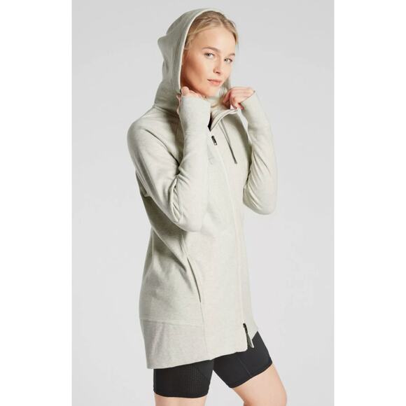 Athleta SP Small Petite Fog Heather Grey Triumph Long Hoodie Jacket Full Zip - Picture 14 of 14